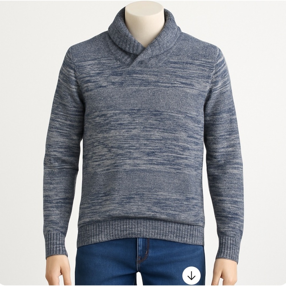 Sun Stone Sweater Shawl‎ Collar Cotton Blend Knit Pullover Blue Gray Mens Large